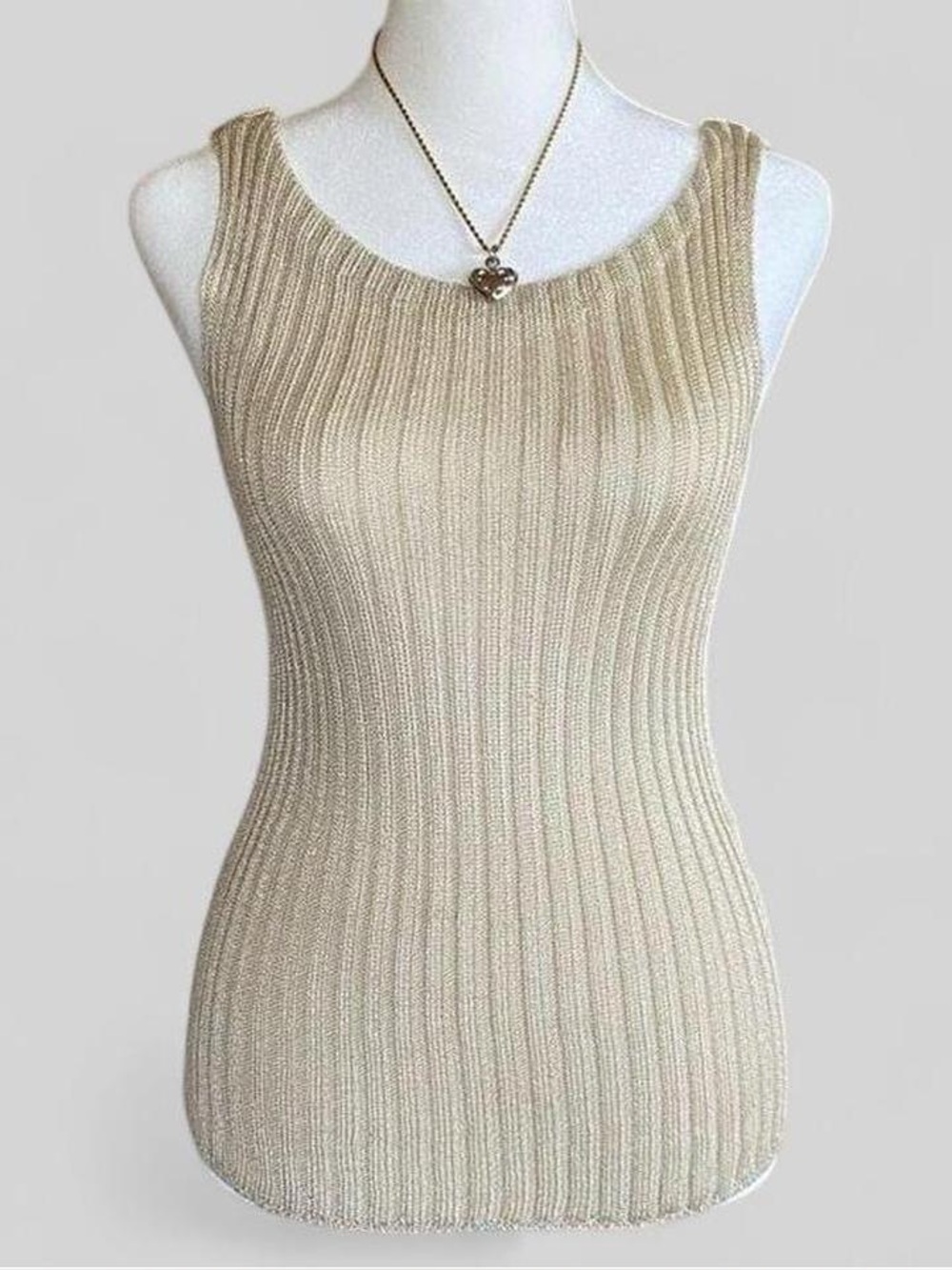 Dana Buchman Metallic Gold Ribbed Knit Tank Top Shimmer Stretch Top